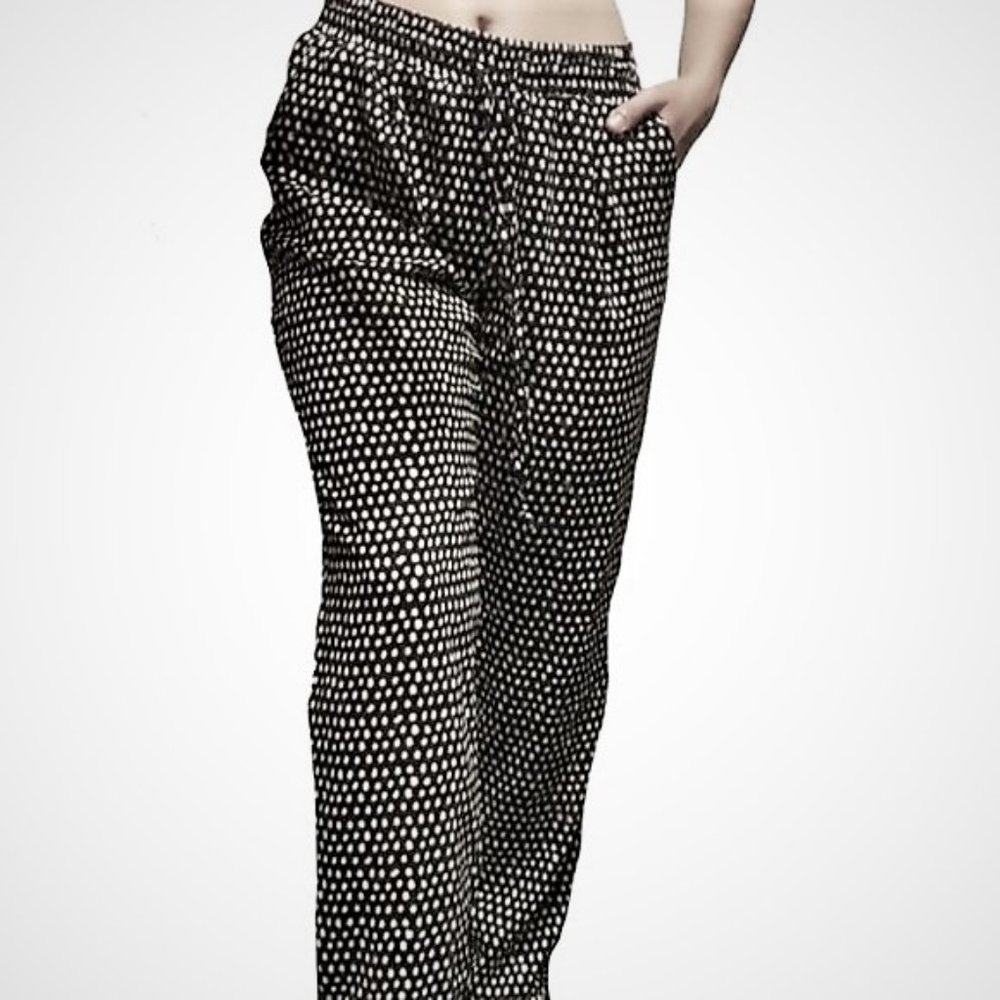 Zac & Rachel Wide Leg Pull-On Palazzo Pant, Black and White Star Print, size m